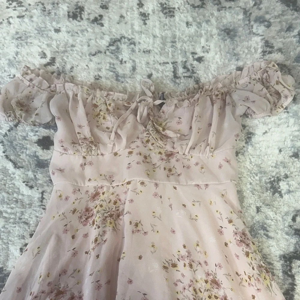 Windsor Floral Off Shoulder Mini Dress Small Pink Ruffle Chiffon - Picture 2 of 6